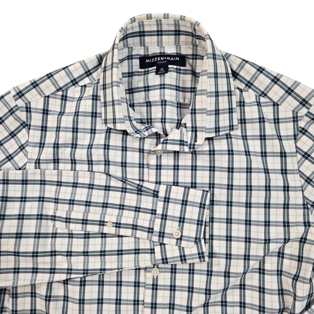 Mizzen+Main Leeward Shirt Mens Medium Blue Plaid Trim Fit Stretch Button Down